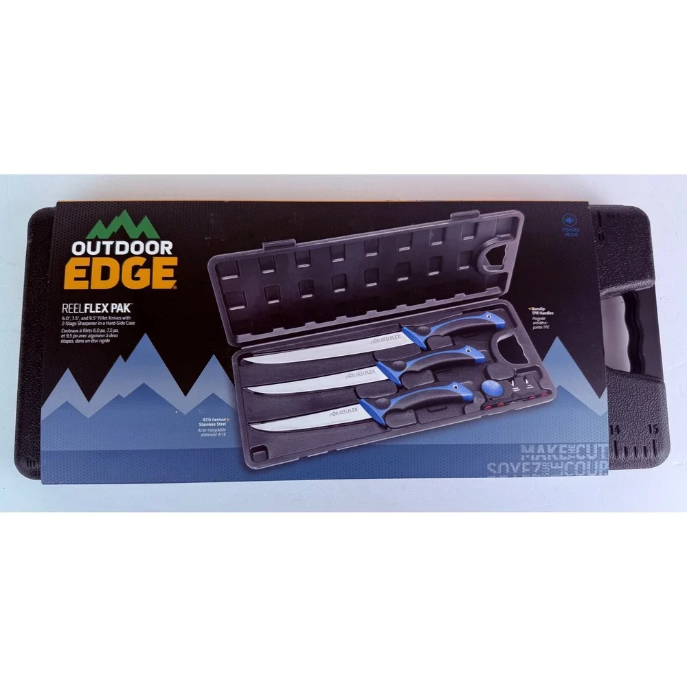 Outdoor Edge ReelFlex Pak RFP-6 3 Fishing Fillet Knives w/Sharpener Hard‎ Case